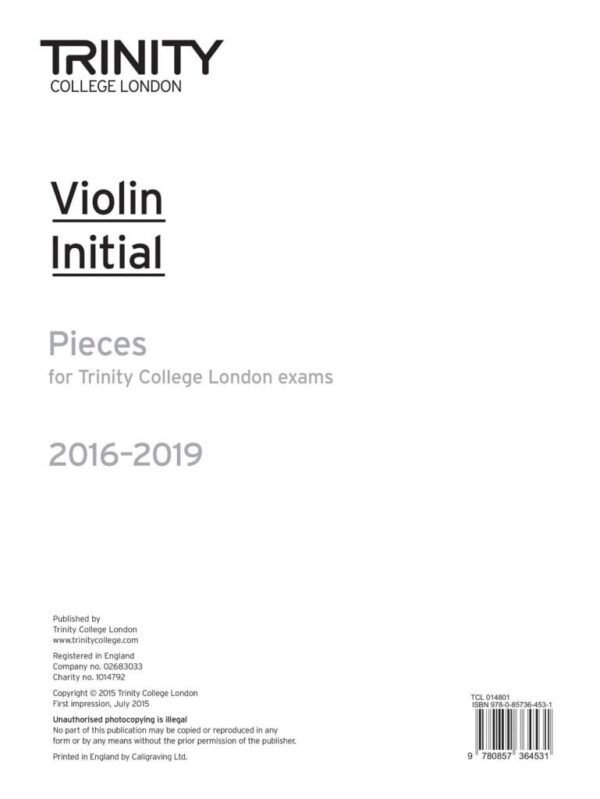 TCL Violin Initial Grade Exam pieces 2016-2019