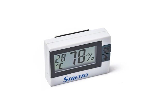 stretto digital hygrometer for measuring humidity in your instrument case
